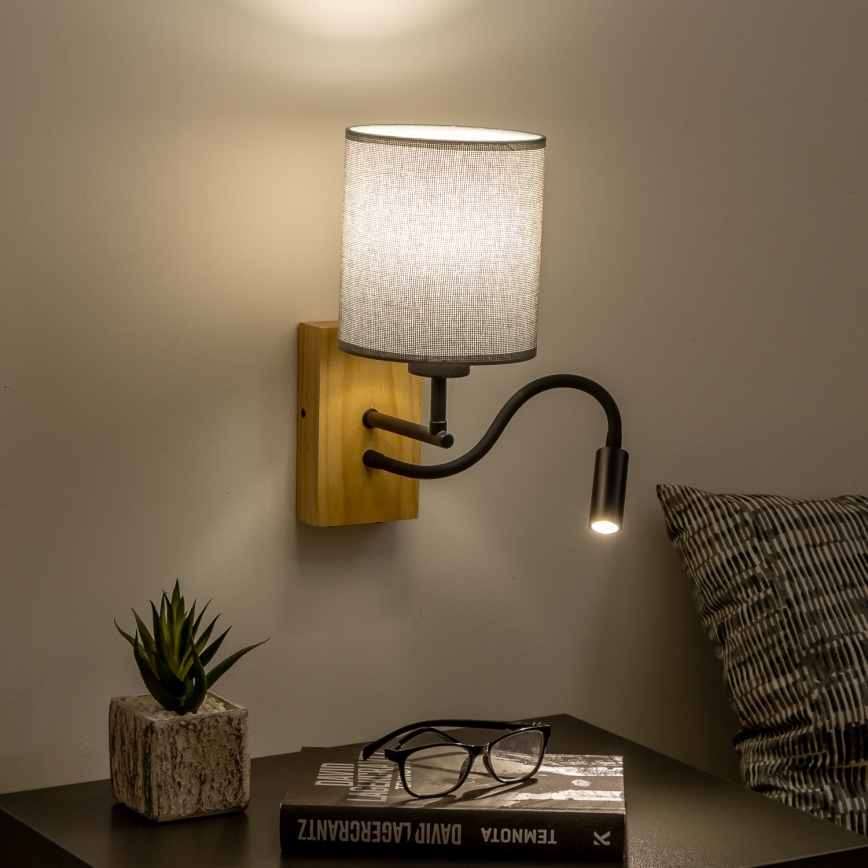 Brilagi - LED Paindlik seinalamp NUBILA WOOD 1xE27/25W/230V + LED/3W tamm/hall