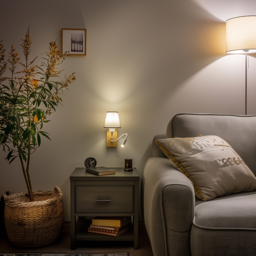 Brilagi - LED Paindlik seinalamp NUBILA WOOD 1xE27/25W/230V + LED/3W tamm/hall