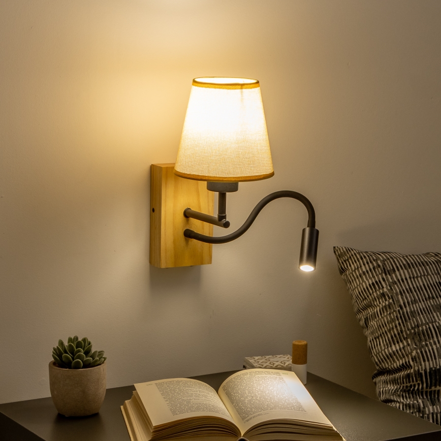 Brilagi - LED Paindlik seinalamp NUBILA WOOD 1xE27/25W/230V + LED/3W tamm/helepruun