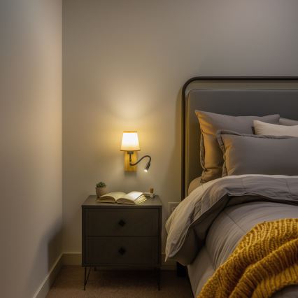 Brilagi - LED Paindlik seinalamp NUBILA WOOD 1xE27/25W/230V + LED/3W tamm/helepruun