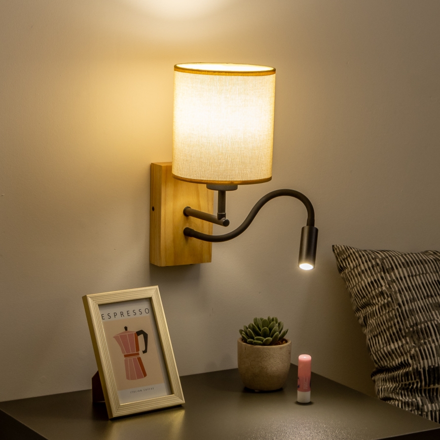 Brilagi - LED Paindlik seinalamp NUBILA WOOD 1xE27/25W/230V + LED/3W tamm/helepruun