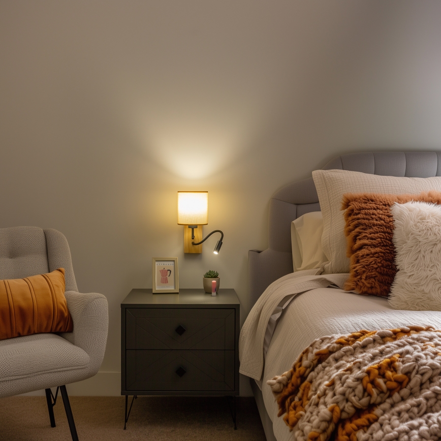 Brilagi - LED Paindlik seinalamp NUBILA WOOD 1xE27/25W/230V + LED/3W tamm/helepruun