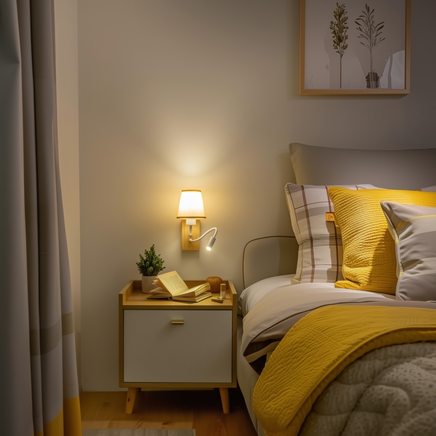 Brilagi - LED Paindlik seinalamp NUBILA WOOD 1xE27/25W/230V + LED/3W tamm/helepruun