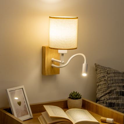 Brilagi - LED Paindlik seinalamp NUBILA WOOD 1xE27/25W/230V + LED/3W tamm/helepruun