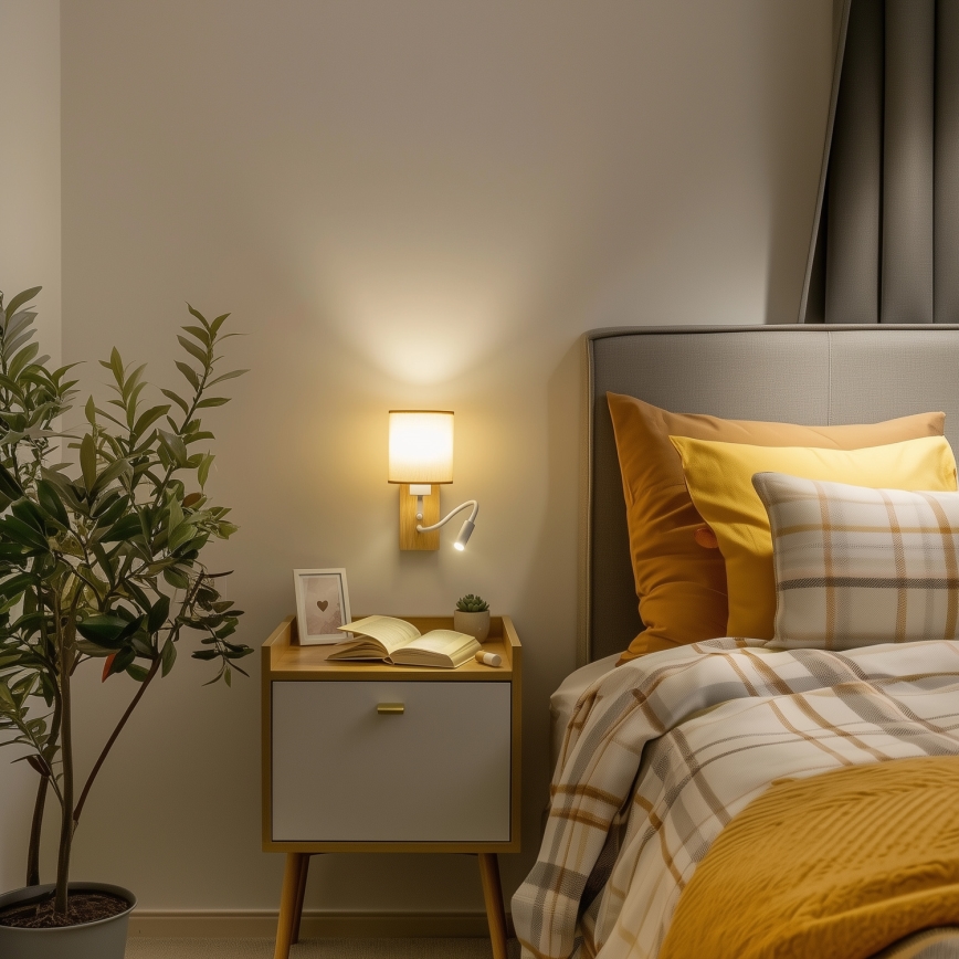 Brilagi - LED Paindlik seinalamp NUBILA WOOD 1xE27/25W/230V + LED/3W tamm/helepruun