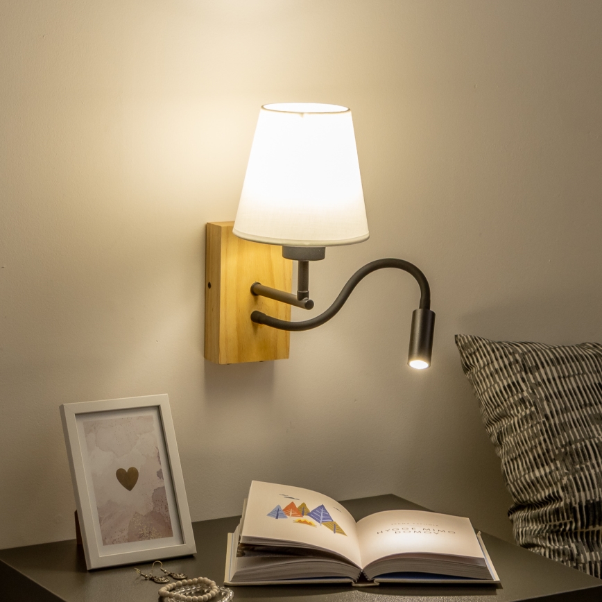 Brilagi - LED Paindlik seinalamp NUBILA WOOD 1xE27/25W/230V + LED/3W tamm/kreemikas