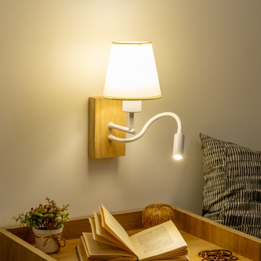 Brilagi - LED Paindlik seinalamp NUBILA WOOD 1xE27/25W/230V + LED/3W tamm/kreemikas
