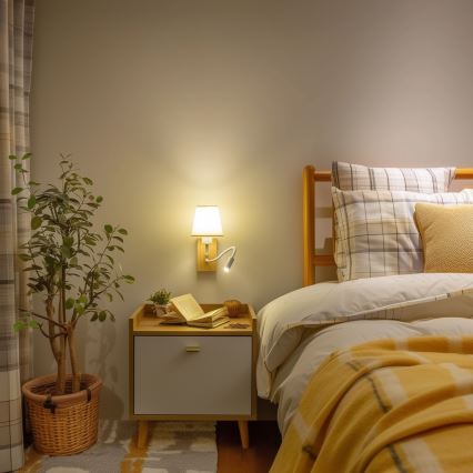 Brilagi - LED Paindlik seinalamp NUBILA WOOD 1xE27/25W/230V + LED/3W tamm/kreemikas