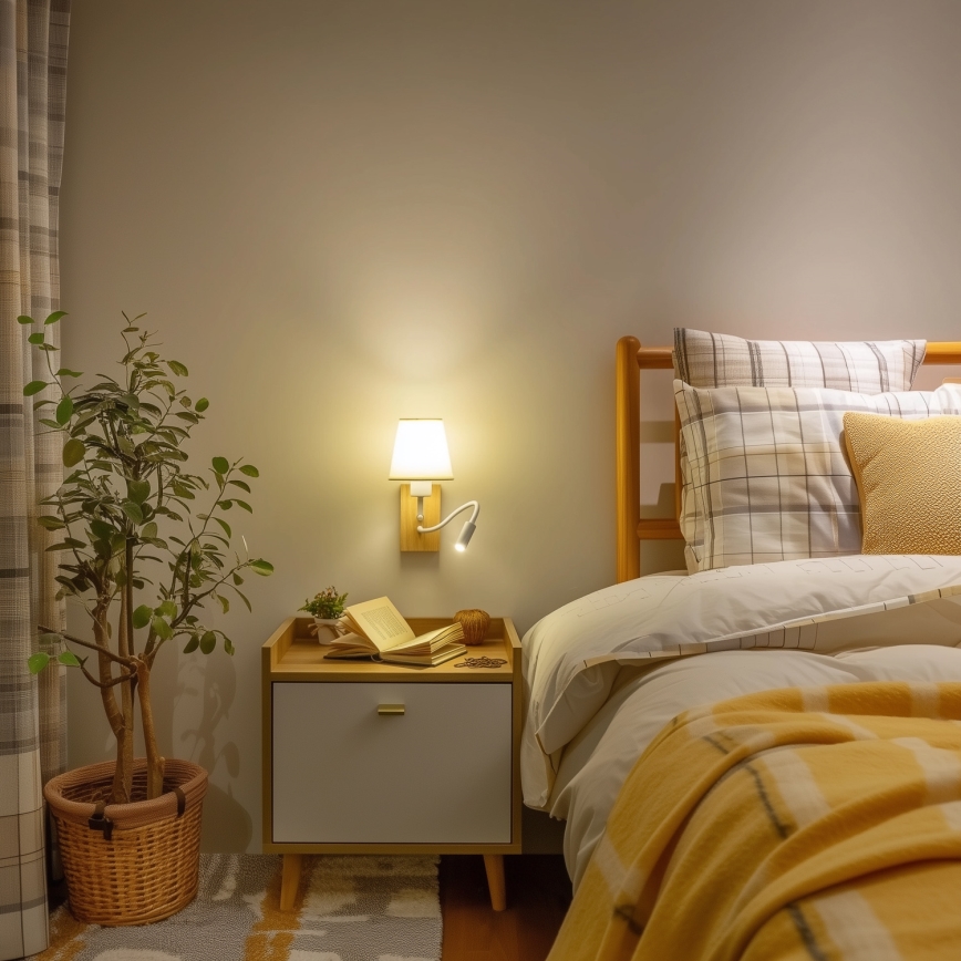Brilagi - LED Paindlik seinalamp NUBILA WOOD 1xE27/25W/230V + LED/3W tamm/kreemikas