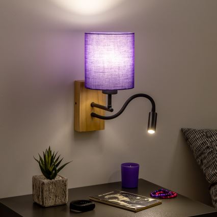 Brilagi - LED Paindlik seinalamp NUBILA WOOD 1xE27/25W/230V + LED/3W tamm/lilla