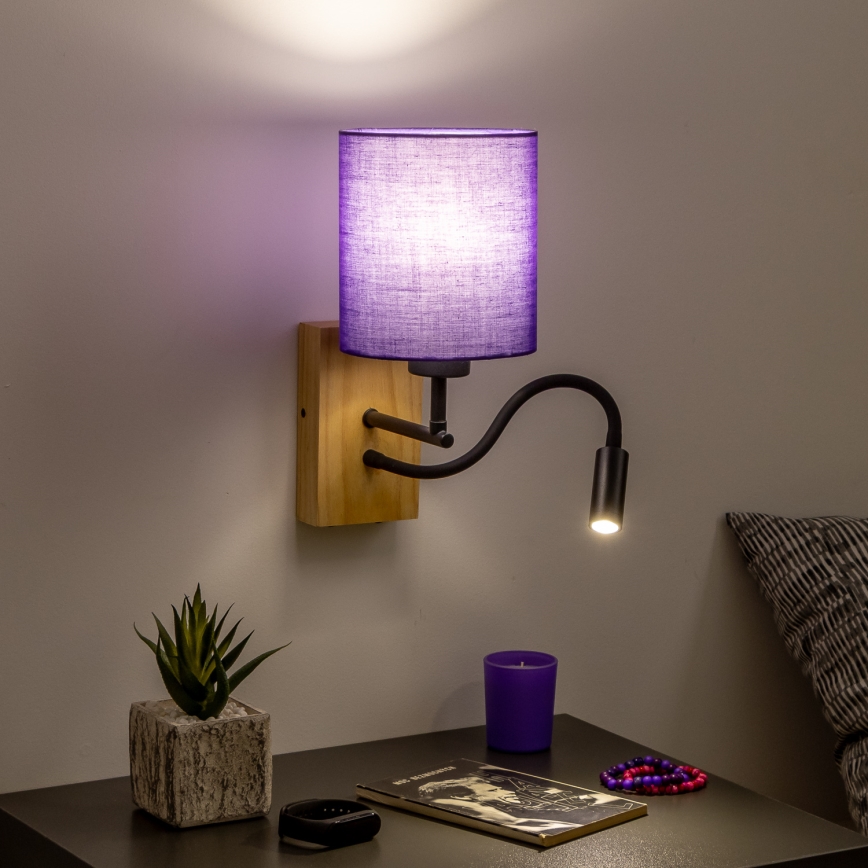 Brilagi - LED Paindlik seinalamp NUBILA WOOD 1xE27/25W/230V + LED/3W tamm/lilla
