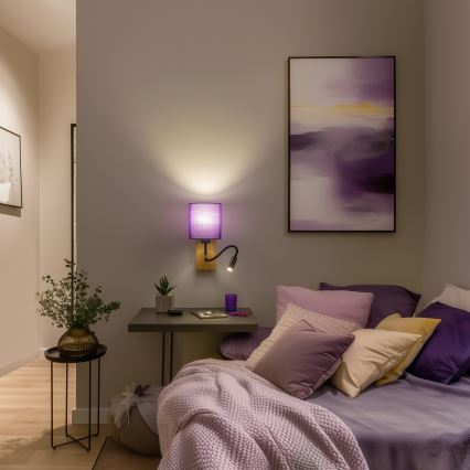 Brilagi - LED Paindlik seinalamp NUBILA WOOD 1xE27/25W/230V + LED/3W tamm/lilla