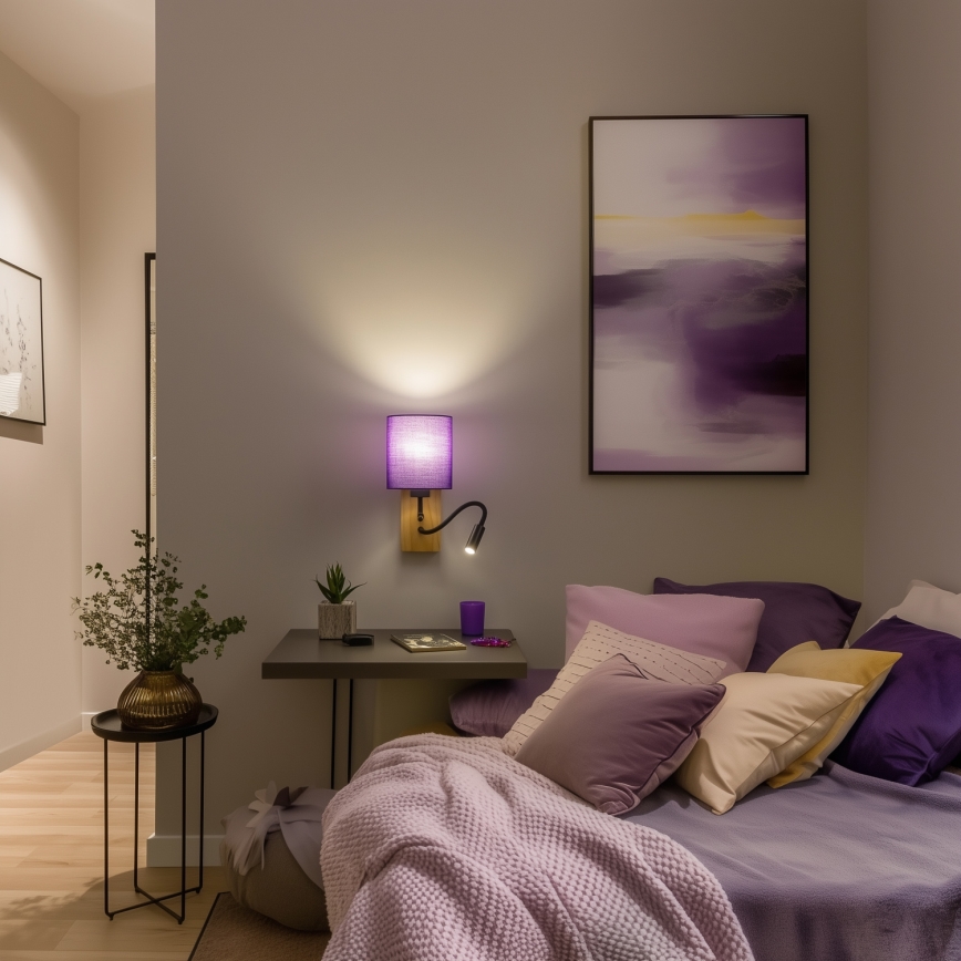Brilagi - LED Paindlik seinalamp NUBILA WOOD 1xE27/25W/230V + LED/3W tamm/lilla