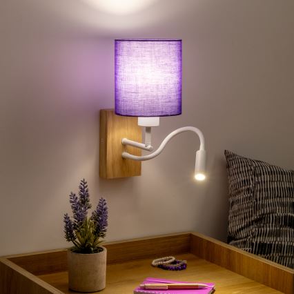 Brilagi - LED Paindlik seinalamp NUBILA WOOD 1xE27/25W/230V + LED/3W tamm/lilla
