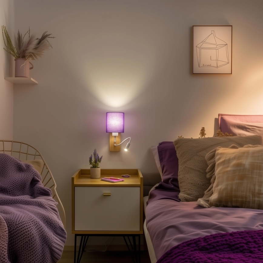 Brilagi - LED Paindlik seinalamp NUBILA WOOD 1xE27/25W/230V + LED/3W tamm/lilla