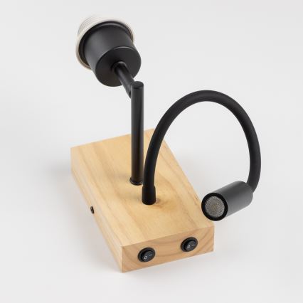 Brilagi - LED painduv seinavalgusti NUBILA WOOD 1xE27/25W/230V + LED/3W tamm/must/helehall