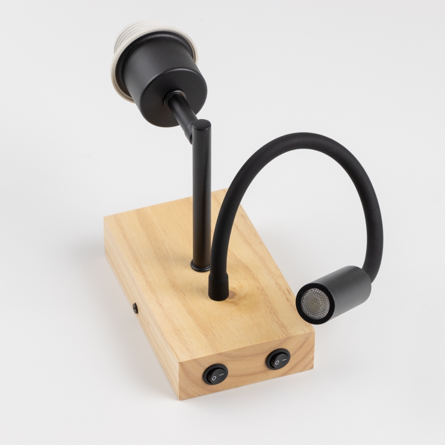 Brilagi - LED painduv seinavalgusti NUBILA WOOD 1xE27/25W/230V + LED/3W tamm/must/helehall