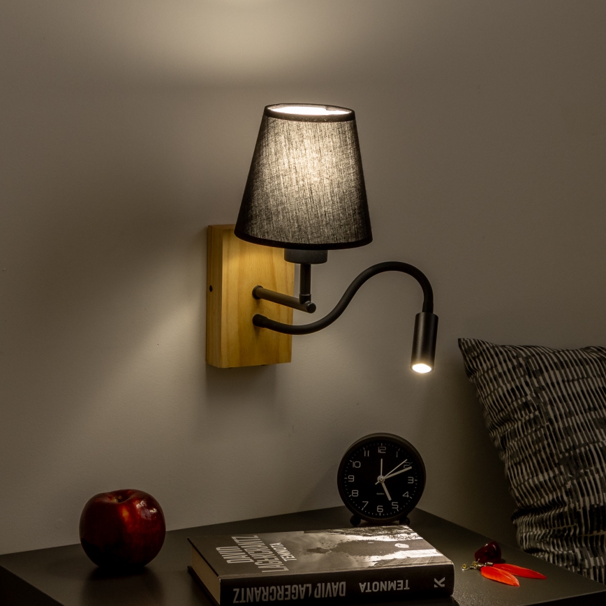 Brilagi - LED Paindlik seinalamp NUBILA WOOD 1xE27/25W/230V + LED/3W tamm/must