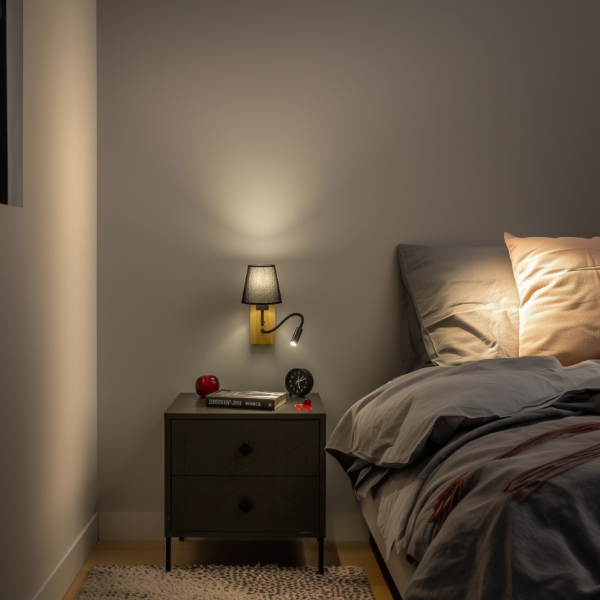 Brilagi - LED Paindlik seinalamp NUBILA WOOD 1xE27/25W/230V + LED/3W tamm/must