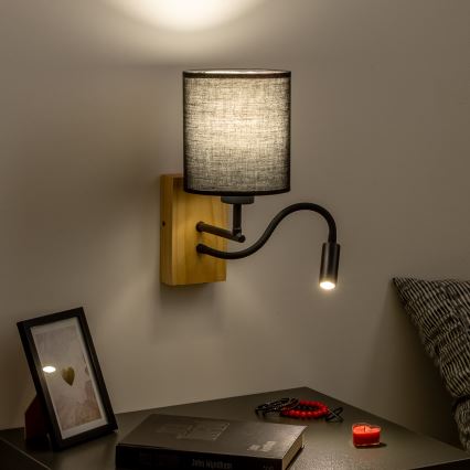 Brilagi - LED Paindlik seinalamp NUBILA WOOD 1xE27/25W/230V + LED/3W tamm/must