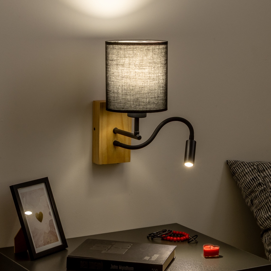 Brilagi - LED Paindlik seinalamp NUBILA WOOD 1xE27/25W/230V + LED/3W tamm/must