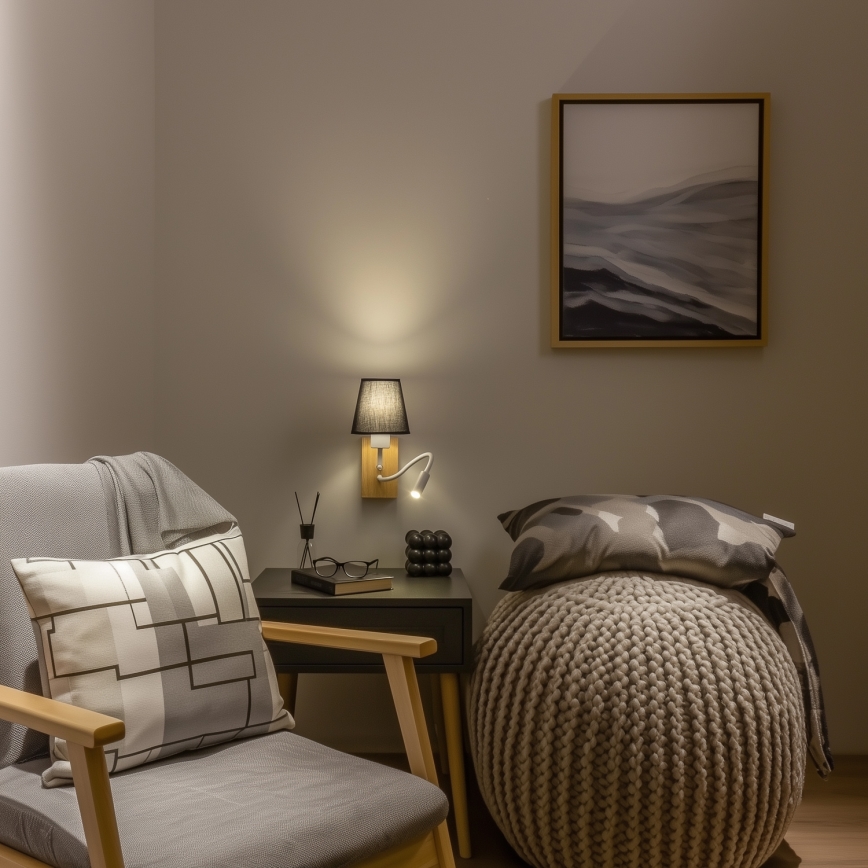 Brilagi - LED Paindlik seinalamp NUBILA WOOD 1xE27/25W/230V + LED/3W tamm/must