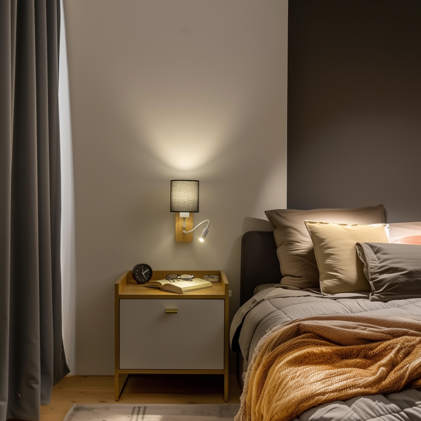 Brilagi - LED Paindlik seinalamp NUBILA WOOD 1xE27/25W/230V + LED/3W tamm/must