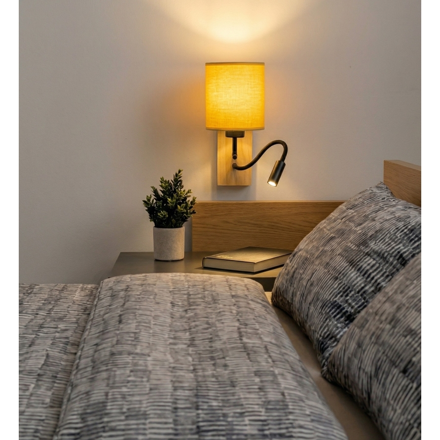 Brilagi - LED painduv seinavalgusti NUBILA WOOD 1xE27/25W/230V + LED/3W tamm/must/kollane