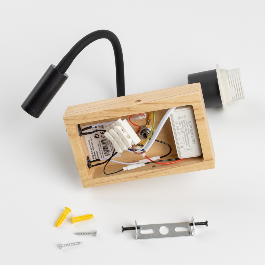 Brilagi - LED painduv seinavalgusti NUBILA WOOD 1xE27/25W/230V + LED/3W tamm/must/kollane