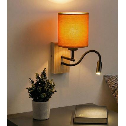 Brilagi - LED painduv seinavalgusti NUBILA WOOD 1xE27/25W/230V + LED/3W tamm/must/oranž