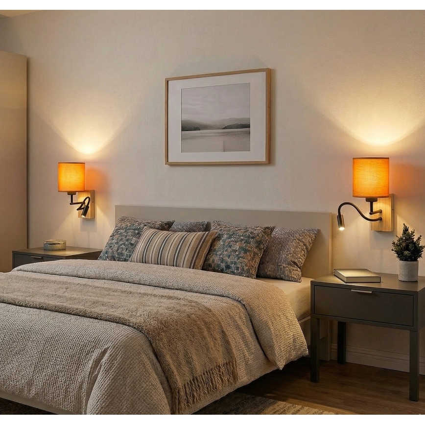 Brilagi - LED painduv seinavalgusti NUBILA WOOD 1xE27/25W/230V + LED/3W tamm/must/oranž