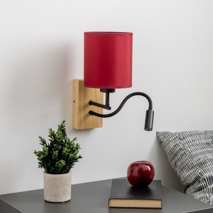 Brilagi - LED Paindlik seinalamp NUBILA WOOD 1xE27/25W/230V + LED/3W tamm/Pompeii punane