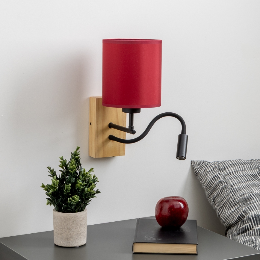 Brilagi - LED Paindlik seinalamp NUBILA WOOD 1xE27/25W/230V + LED/3W tamm/Pompeii punane