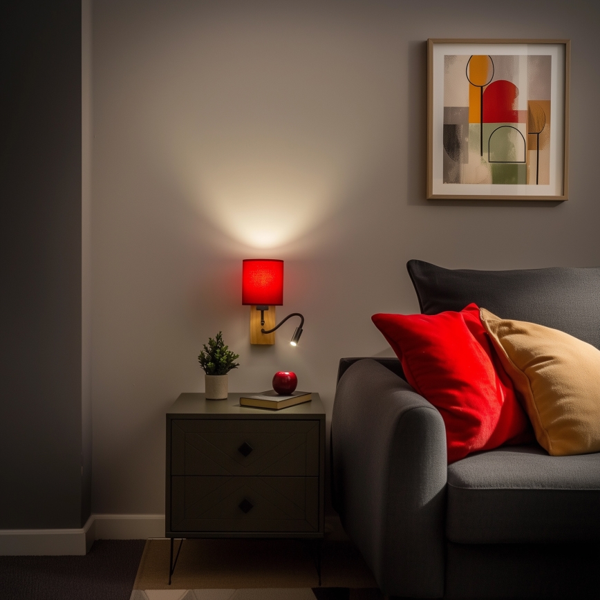 Brilagi - LED Paindlik seinalamp NUBILA WOOD 1xE27/25W/230V + LED/3W tamm/Pompeii punane