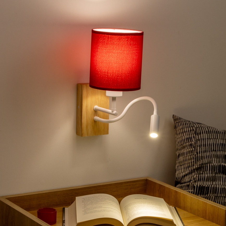 Brilagi - LED Paindlik seinalamp NUBILA WOOD 1xE27/25W/230V + LED/3W tamm/Pompeii punane