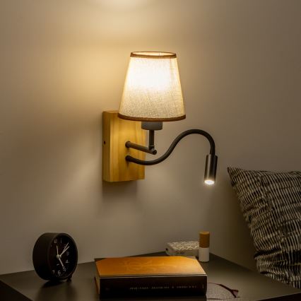 Brilagi - LED Paindlik seinalamp NUBILA WOOD 1xE27/25W/230V + LED/3W tamm/pruun