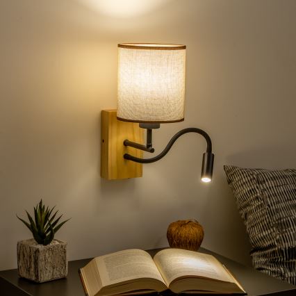 Brilagi - LED Paindlik seinalamp NUBILA WOOD 1xE27/25W/230V + LED/3W tamm/pruun