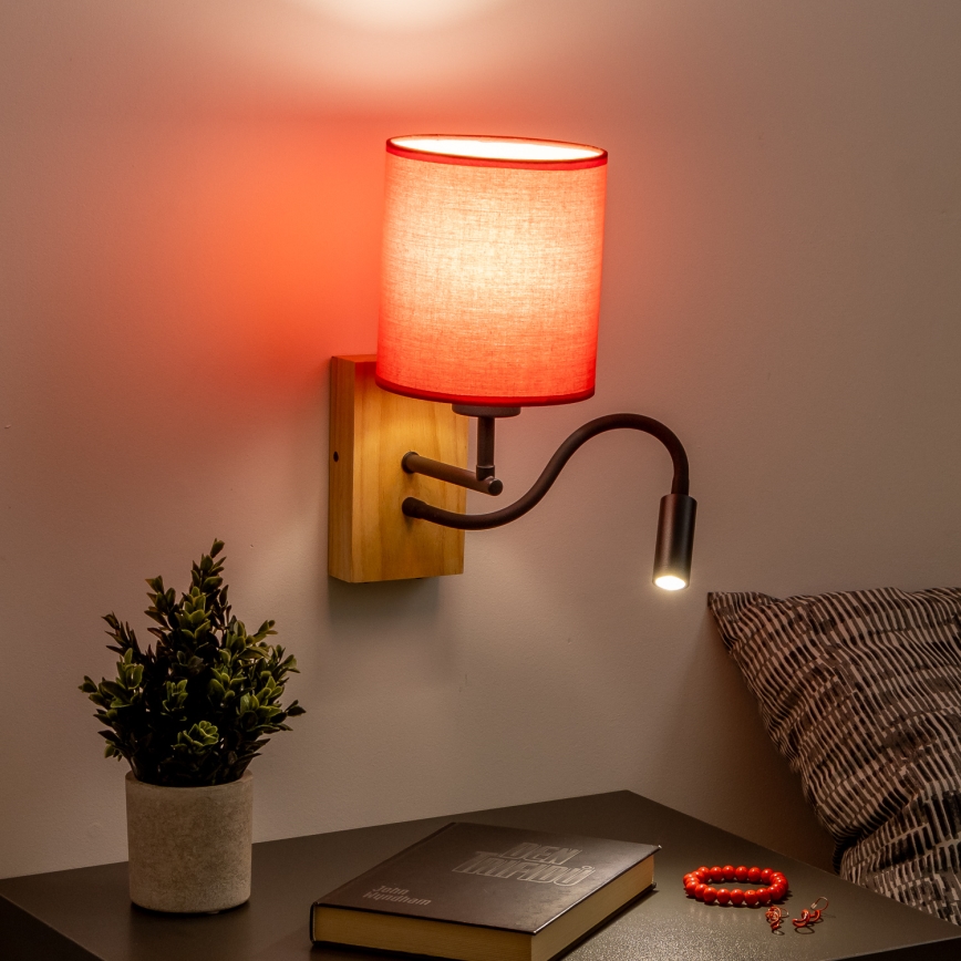 Brilagi - LED Paindlik seinalamp NUBILA WOOD 1xE27/25W/230V + LED/3W tamm/punane