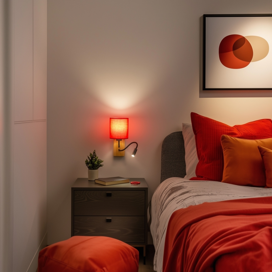 Brilagi - LED Paindlik seinalamp NUBILA WOOD 1xE27/25W/230V + LED/3W tamm/punane