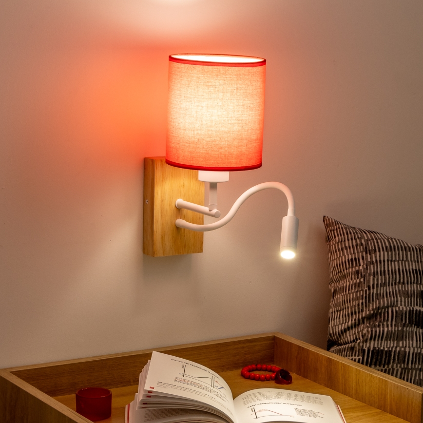 Brilagi - LED Paindlik seinalamp NUBILA WOOD 1xE27/25W/230V + LED/3W tamm/punane