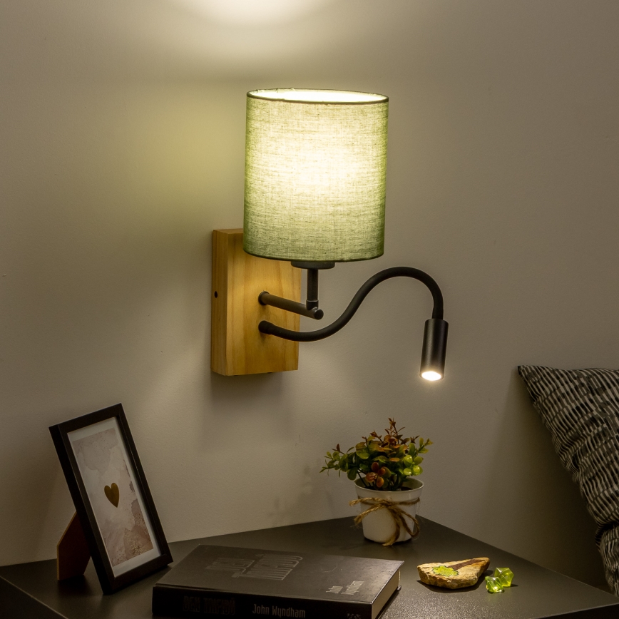 Brilagi - LED Paindlik seinalamp NUBILA WOOD 1xE27/25W/230V + LED/3W tamm/roheline