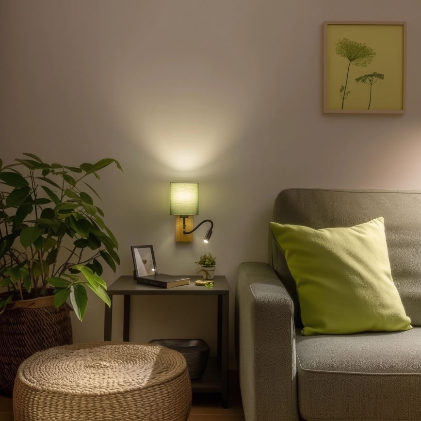 Brilagi - LED Paindlik seinalamp NUBILA WOOD 1xE27/25W/230V + LED/3W tamm/roheline