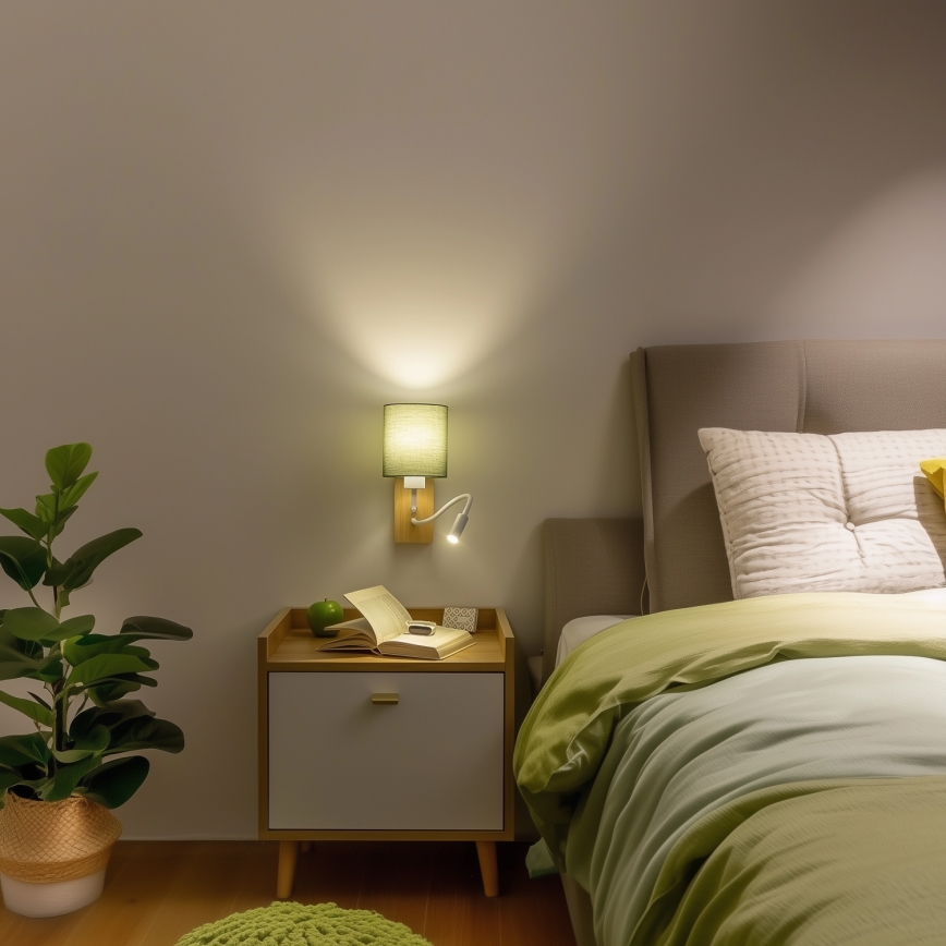 Brilagi - LED Paindlik seinalamp NUBILA WOOD 1xE27/25W/230V + LED/3W tamm/roheline