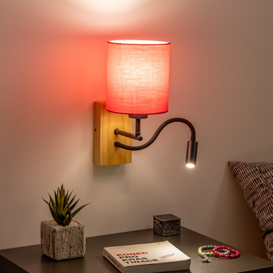 Brilagi - LED Paindlik seinalamp NUBILA WOOD 1xE27/25W/230V + LED/3W tamm/roosa