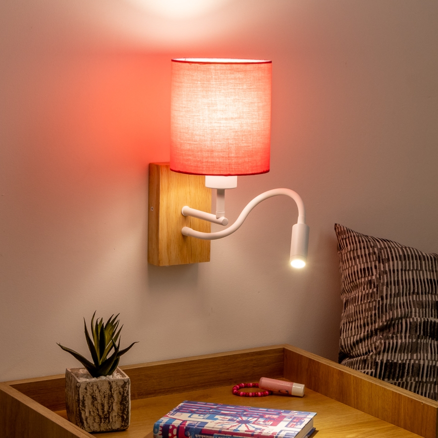 Brilagi - LED Paindlik seinalamp NUBILA WOOD 1xE27/25W/230V + LED/3W tamm/roosa