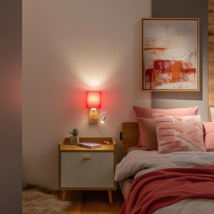 Brilagi - LED Paindlik seinalamp NUBILA WOOD 1xE27/25W/230V + LED/3W tamm/roosa