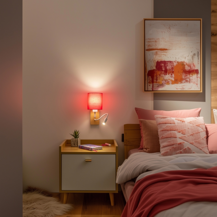 Brilagi - LED Paindlik seinalamp NUBILA WOOD 1xE27/25W/230V + LED/3W tamm/roosa