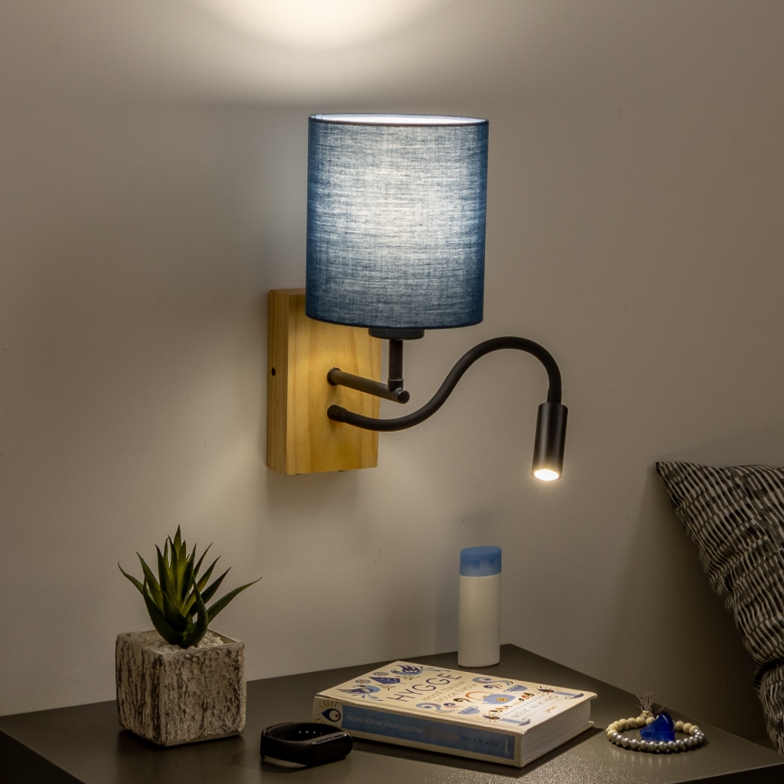 Brilagi - LED Paindlik seinalamp NUBILA WOOD 1xE27/25W/230V + LED/3W tamm/tumesinine