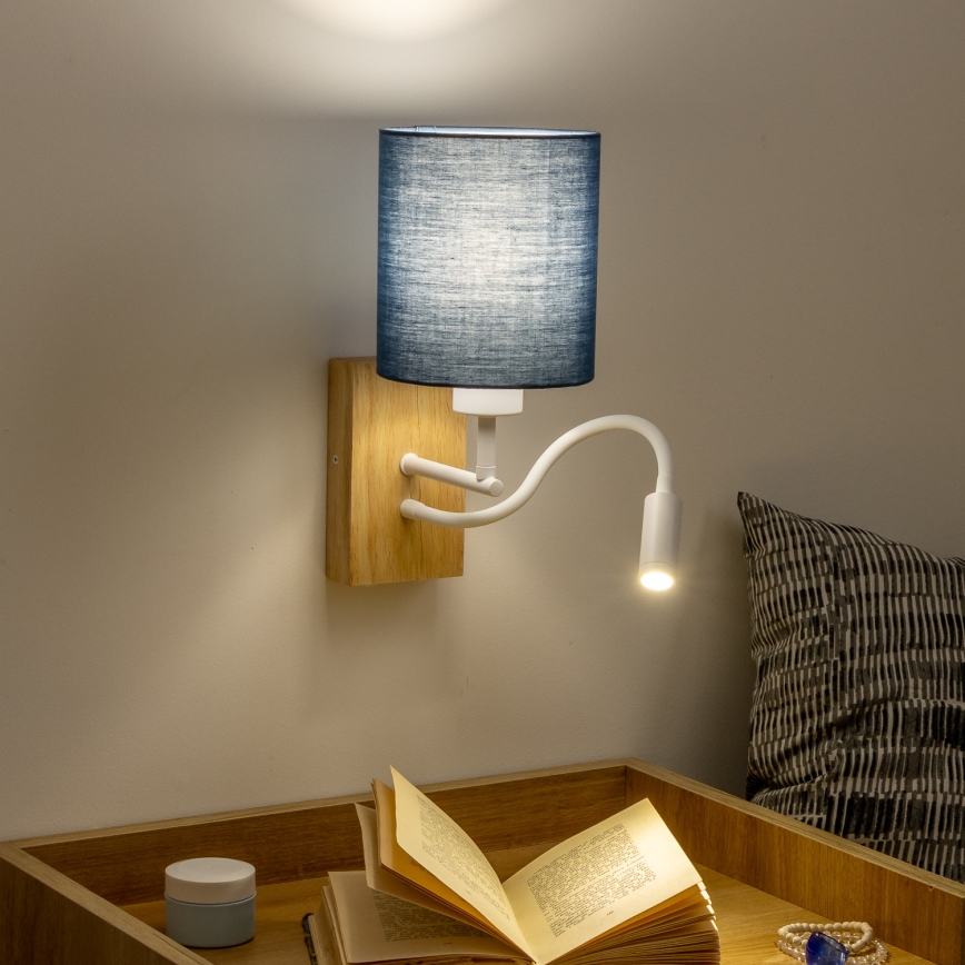 Brilagi - LED Paindlik seinalamp NUBILA WOOD 1xE27/25W/230V + LED/3W tamm/tumesinine