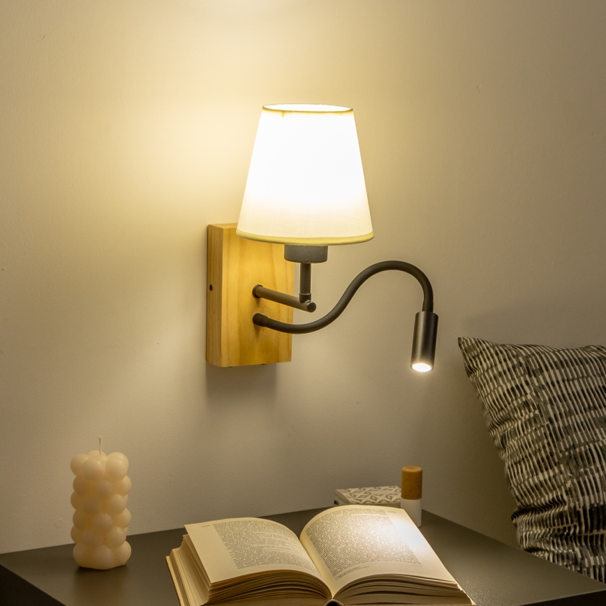 Brilagi - LED Paindlik seinalamp NUBILA WOOD 1xE27/25W/230V + LED/3W tamm/valge